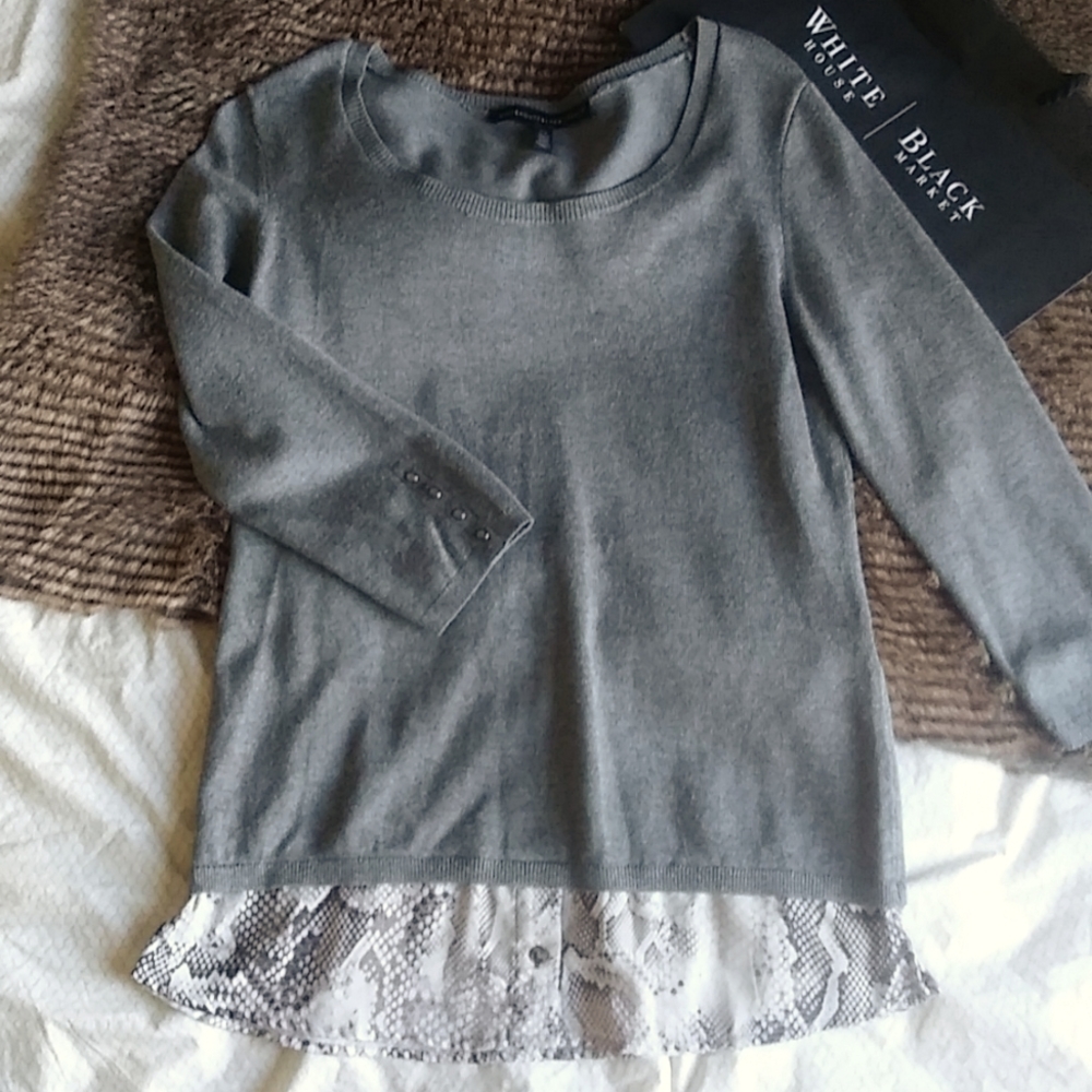 White House Black Market Gray Sweater with Blouse Bottom